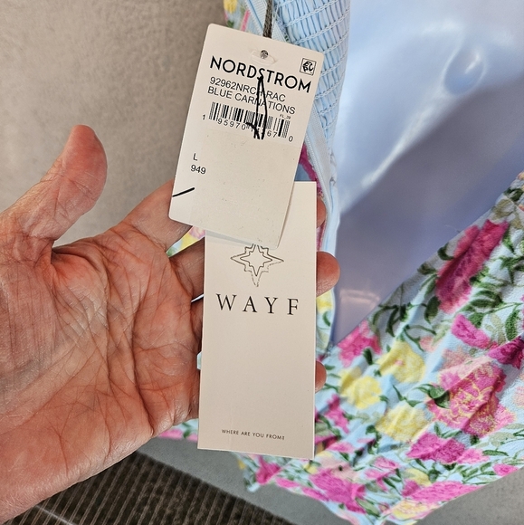 Wayf Womens Minidress Sz L Pink Carnations Tie Straps Adj. Sweetheart Neckline - Picture 11 of 13